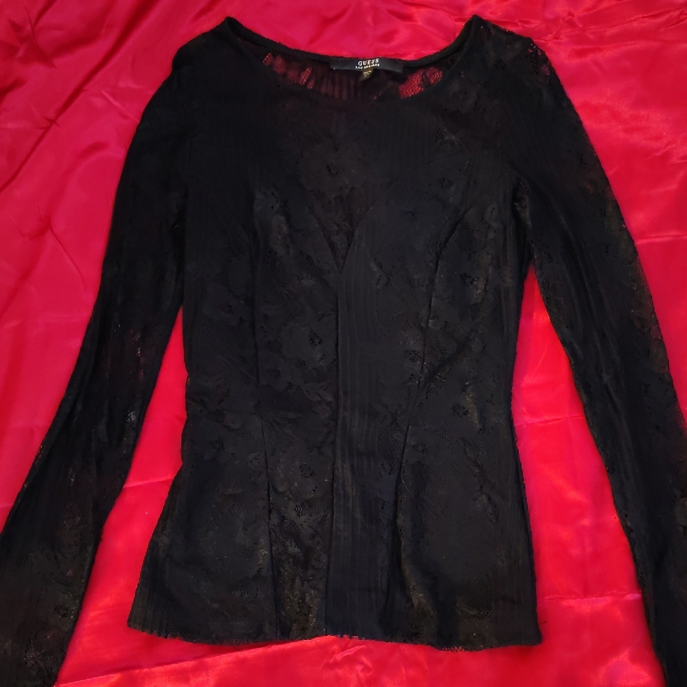 Guess Black Lace Long Sleeve Top